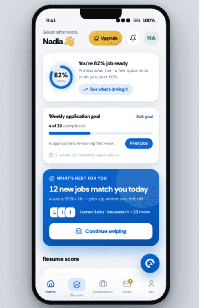 TalentApply mobile home screen