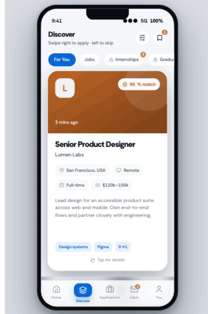 TalentApply mobile jobs screen